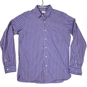 J.Crew Button Down Slim Fit Striped Shirt Mens L Blue Red Preppy Nautical Fair